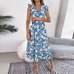 Milkcloths Women Elegant Summer Casual Dresses Floral Ruffle Trim Midi Dress S-XL