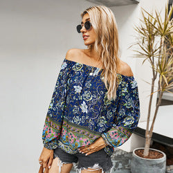 Women Tops Simple Loose Long Sleeve Retro Printed Floral Blouse For Women S-2XL