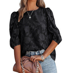 MilkCloths 2023 Women Blouses Chiffon Floral Round Neck Puff Sleeve Summer S-XL