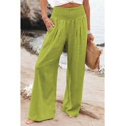 Women Pants Wide Leg Cotton and Linen Loose Pants Long Trousers Solid Color Summer S-2XL