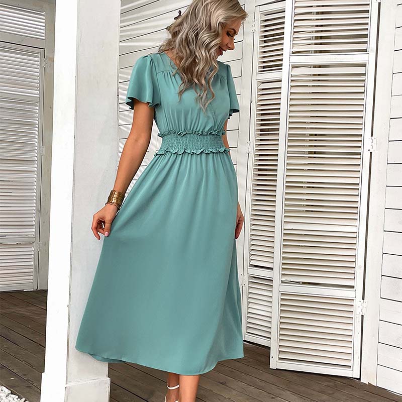 MilkCloths Women Dress Solid Color Casual Tunic Short Sleeve Vestidos Women'S Vintage Elegant Dresses S-XL