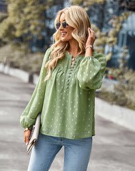 MilkCloths Summer  Blouses for WomenPolka Dot Print Button Down Loose Long Sleeve Chiffon Tops S-XL