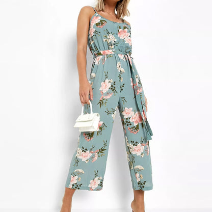 MilkCloths Jumpsuit for Women Summer Sleeveless Playsuit Casual Beach Wide Leg Floral S-XL