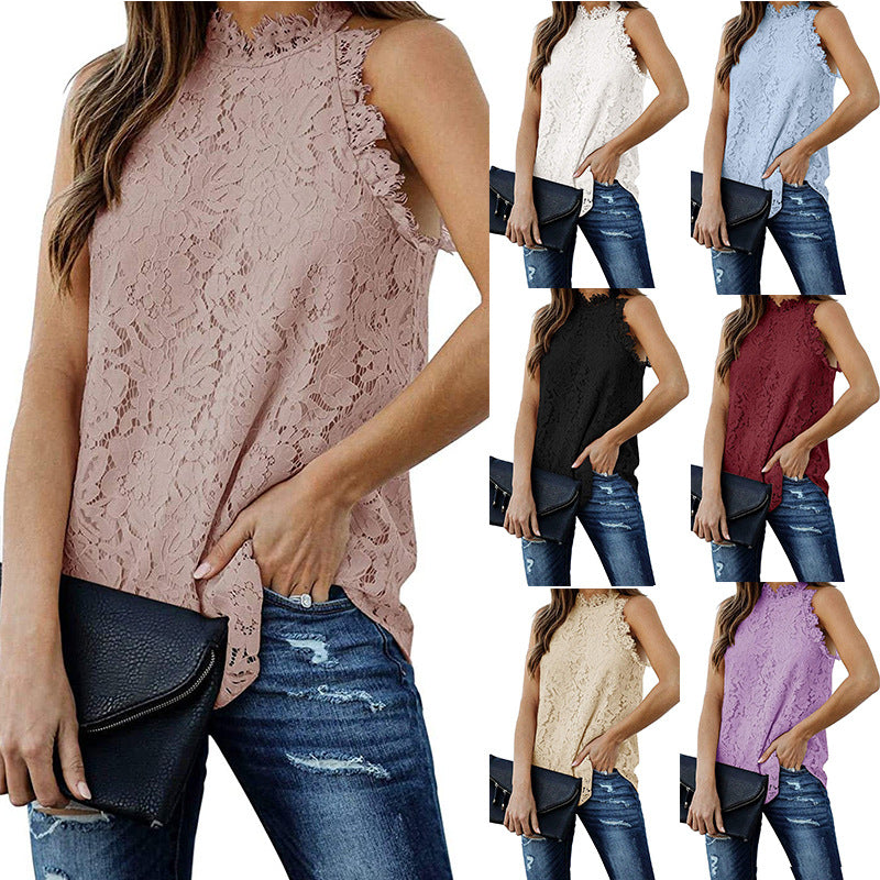 Milkcloths Women's 2023 Summer Tank Tops New Lace Hollow Halter O-Neck Vest Sweet Shirt S-2XL