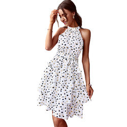 MilkCloths Women Dress Sleeveless Turtleneck Polka Dot Vestidos Casual Loose Layered Tunic S-XL