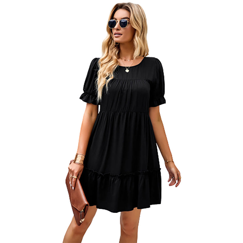 MilkCloths Women Dress Solid Color Round Neck Casual Sexy  Dresses S-XL