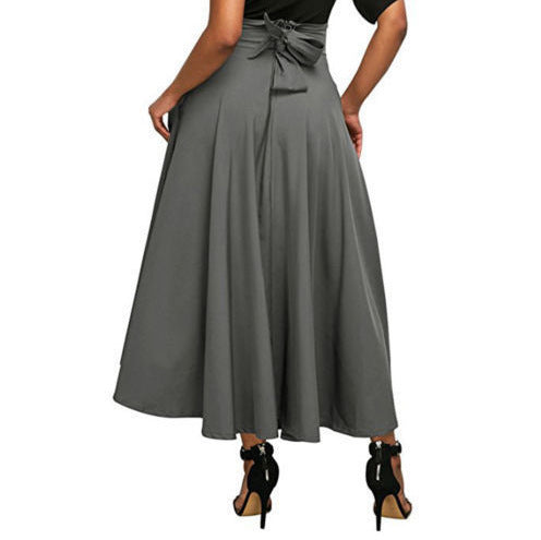 Women Skirt High Waist Flared Pleated Long Skirts Elegant Fashion Gypsy Pockets Long Skirt S-2XL