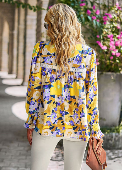 Women Tops Casual Floral Print Shirts Blouses for Summer S-XL