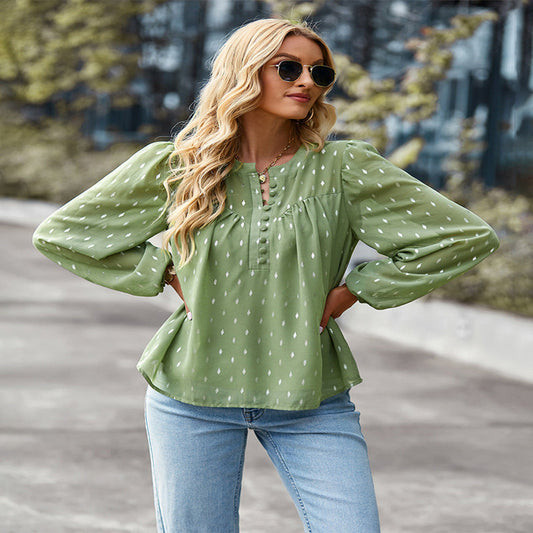 MilkCloths Summer  Blouses for WomenPolka Dot Print Button Down Loose Long Sleeve Chiffon Tops S-XL