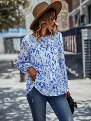 Women long sleeve V-Neck Loose Tops Chiffon Shirts Blouse Plus Size S-2XL