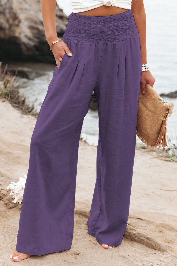 Women Pants Wide Leg Cotton and Linen Loose Pants Long Trousers Solid Color Summer S-2XL