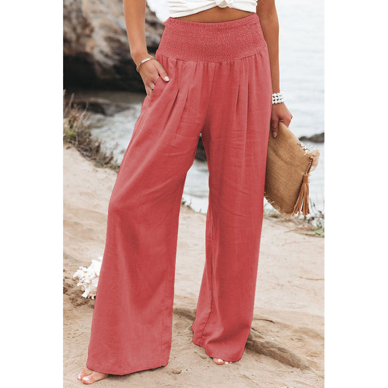 Women Pants Wide Leg Cotton and Linen Loose Pants Long Trousers Solid Color Summer S-2XL