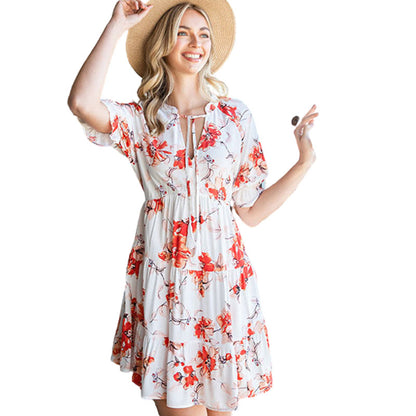 MilkCloths Women Dress Half Sleeve Ruffled Casual Print Vestidos Womens Elegant S-XL