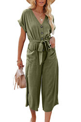 MilkCloths Jumpsuits for Women Loose Short sleeve casual v neck  with belt S-2XL