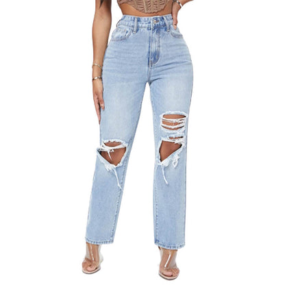 Milkcloths Women Jeans Casual High Waist Ripped Loose Straight Pants S-2XL