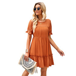 MilkCloths Women Dress Solid Color Round Neck Casual Sexy  Dresses S-XL