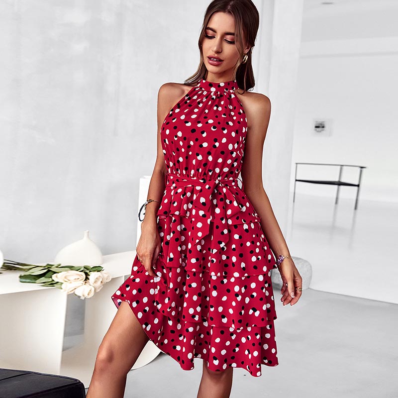 MilkCloths Women Dress Sleeveless Turtleneck Polka Dot Vestidos Casual Loose Layered Tunic S-XL