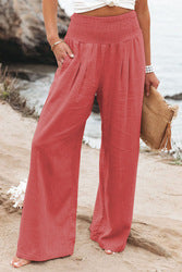 Women Pants Wide Leg Cotton and Linen Loose Pants Long Trousers Solid Color Summer S-2XL