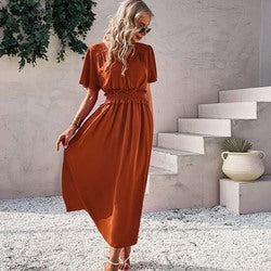 MilkCloths Women Dress Solid Color Casual Tunic Short Sleeve Vestidos Women'S Vintage Elegant Dresses S-XL