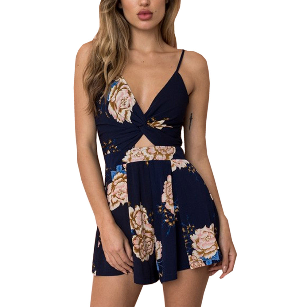 Women's Jumpsuit Sexy V Neck Printed Spaghetti Strap Beach Romper Shorts S-4XL