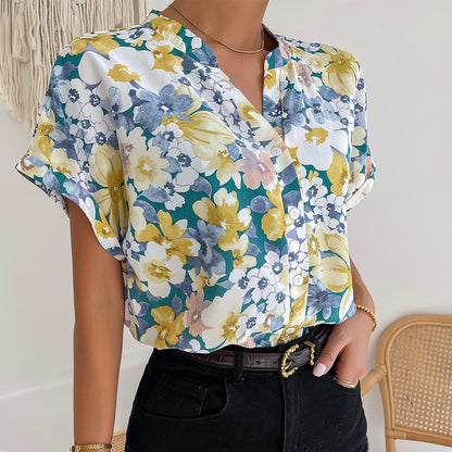 Women Tops Printed Top 2023 Summer Casual Vacation Temperament Shirt S-2XL