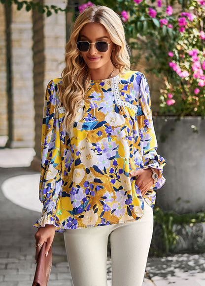 Women Tops Casual Floral Print Shirts Blouses for Summer S-XL