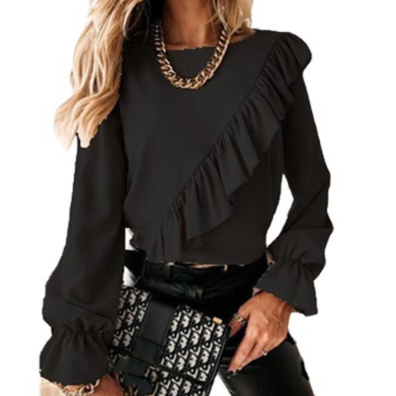 Women's Flared Sleeve Top Solid for Summer S-2XL