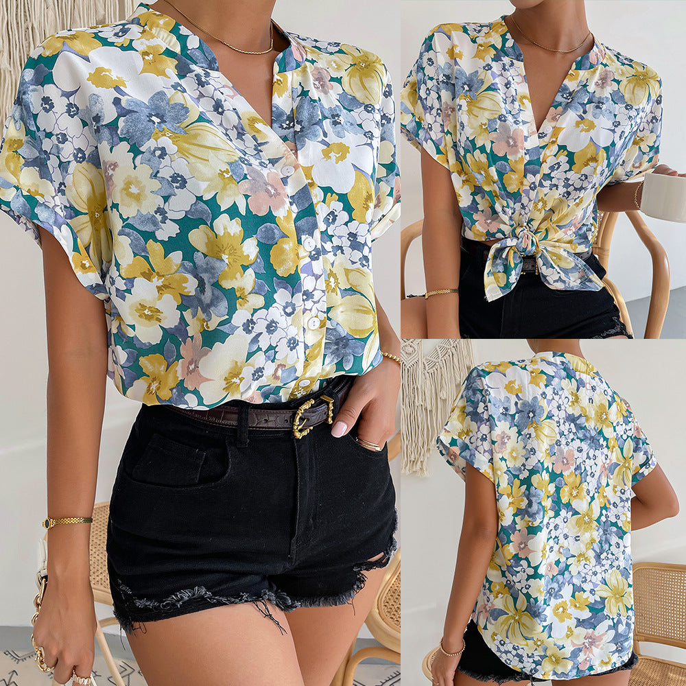 Women Tops Printed Top 2023 Summer Casual Vacation Temperament Shirt S-2XL