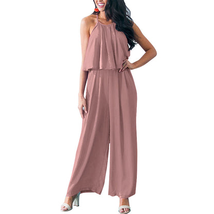 Milk cloths Women Jumpsuit Casual Summer Sleeveless Halter Neck Wide Leg Pants Rompers One Piece Outfits M-4XL