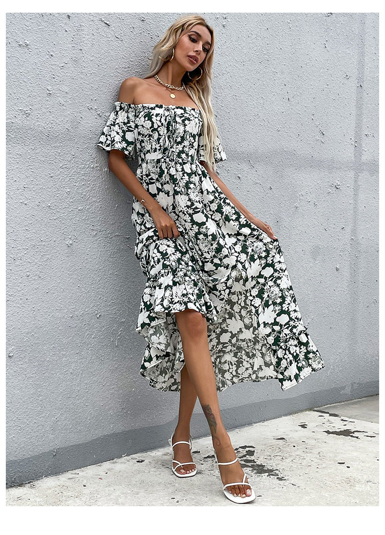 Womens Dress Clothing Sexy Strapless Print Black and White Mature Elegant Off Shoulder S-XL