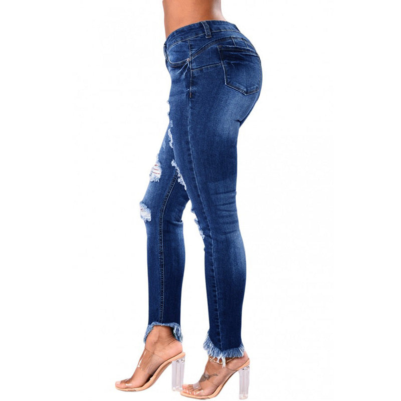 Milkcloths Jeans for Women Ripped Irregular Trousers Blue Low Waist Women Denim S-2XL