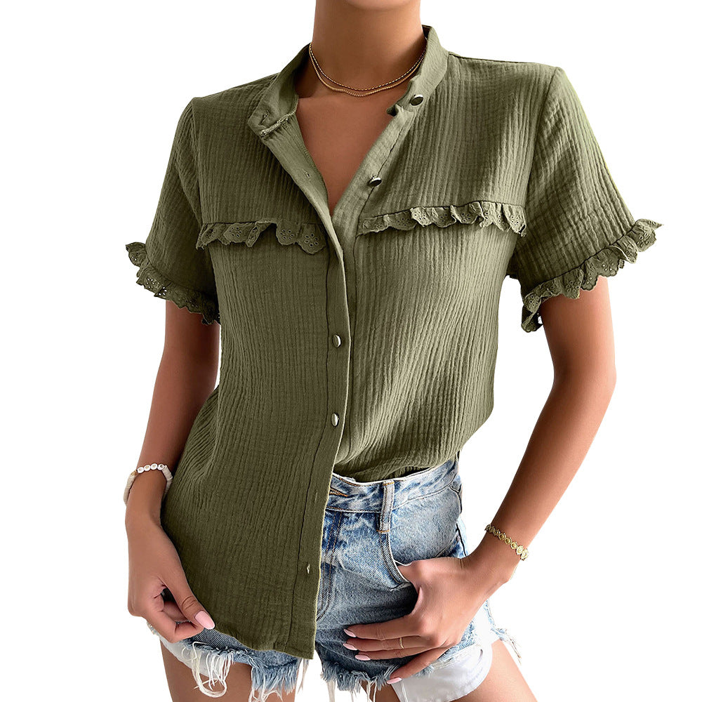 Women Shirt 2023 Summer Sexy Fashion Top Casual Vacation Solid Color S-2XL