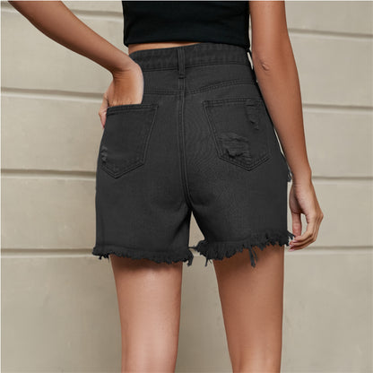 Women Jeans Short Pants Street Wear Big pocket  Hit Color Stitching Straps Elastic Sexy S-2XL