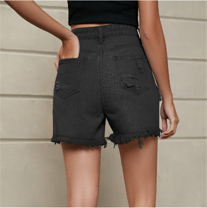 Women Jeans Short Pants Street Wear Big pocket  Hit Color Stitching Straps Elastic Sexy S-2XL