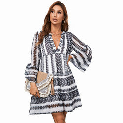 MilkCloths Women‘s Dress Casual Summer Print V Neck Long Sleeve Vestidos Cortos Chiffon S-XL