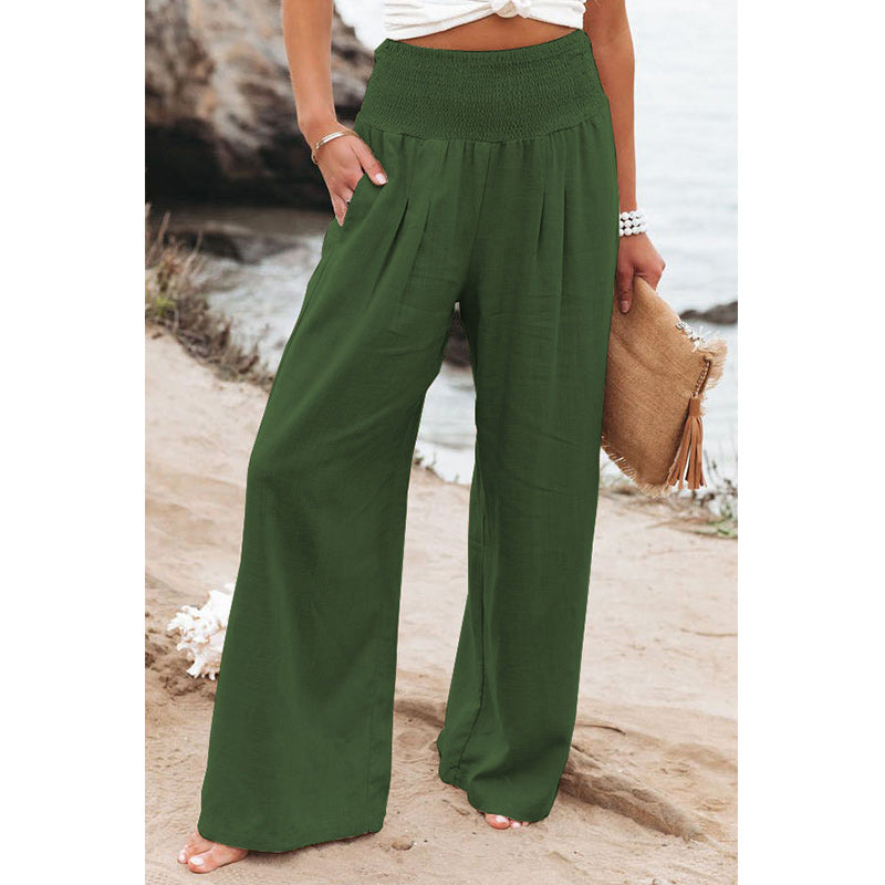 Women Pants Wide Leg Cotton and Linen Loose Pants Long Trousers Solid Color Summer S-2XL