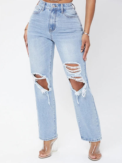 Milkcloths Women Jeans Casual High Waist Ripped Loose Straight Pants S-2XL