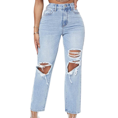 Milkcloths Women Jeans Casual High Waist Ripped Loose Straight Pants S-2XL