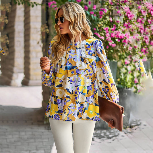 Women Tops Casual Floral Print Shirts Blouses for Summer S-XL