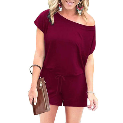 MilkCloths Jumpsuit for Women Summer Casual Off Shoulder Romper Short Sleeve Loose One Piece Jumpsuit S-2XL