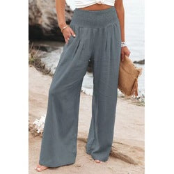 Women Pants Wide Leg Cotton and Linen Loose Pants Long Trousers Solid Color Summer S-2XL