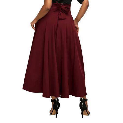 Women Skirt High Waist Flared Pleated Long Skirts Elegant Fashion Gypsy Pockets Long Skirt S-2XL