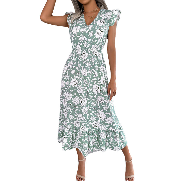 Milkcloths Women Elegant Summer Casual Dresses Floral Ruffle Trim Midi Dress S-XL