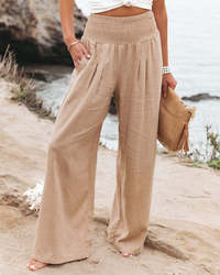 Women Pants Wide Leg Cotton and Linen Loose Pants Long Trousers Solid Color Summer S-2XL