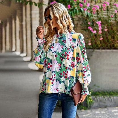 Women Tops Casual Floral Print Shirts Blouses for Summer S-XL