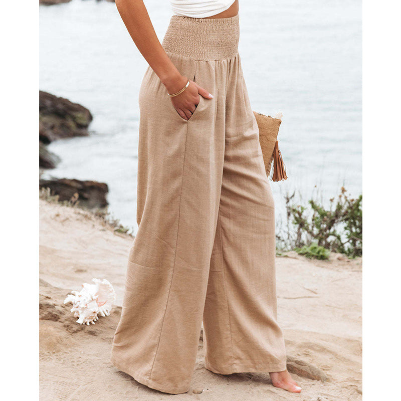 Women Pants Wide Leg Cotton and Linen Loose Pants Long Trousers Solid Color Summer S-2XL