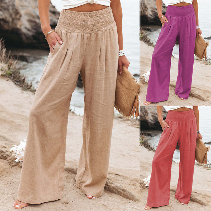 Women Pants Wide Leg Cotton and Linen Loose Pants Long Trousers Solid Color Summer S-2XL