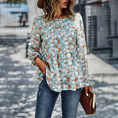 Women long sleeve V-Neck Loose Tops Chiffon Shirts Blouse Plus Size S-2XL