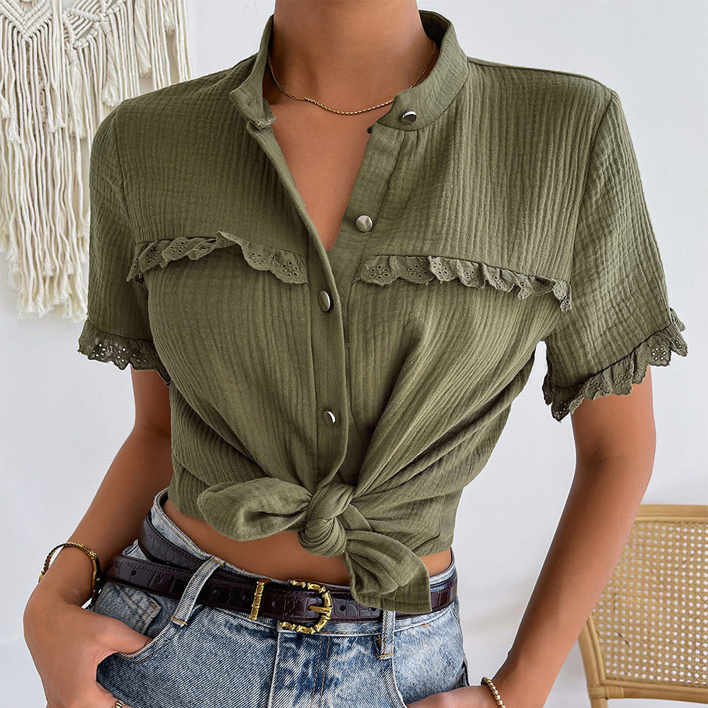 Women Shirt 2023 Summer Sexy Fashion Top Casual Vacation Solid Color S-2XL