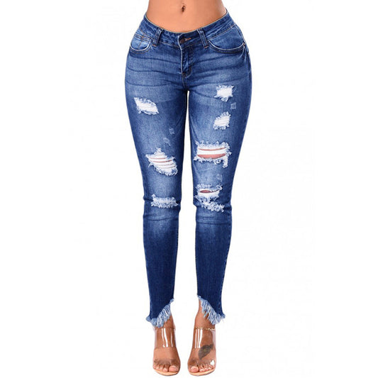 Milkcloths Jeans for Women Ripped Irregular Trousers Blue Low Waist Women Denim S-2XL